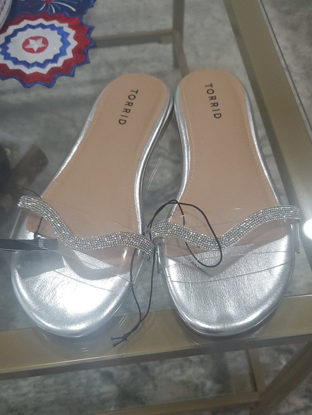 torrid Silver Rhinestone Wave Slide Sandals